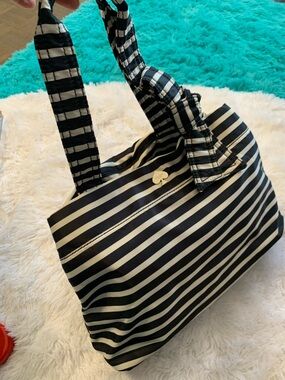 Kate Spade Navy and White Striped Tote with Gold Spade Accent - Roomy
